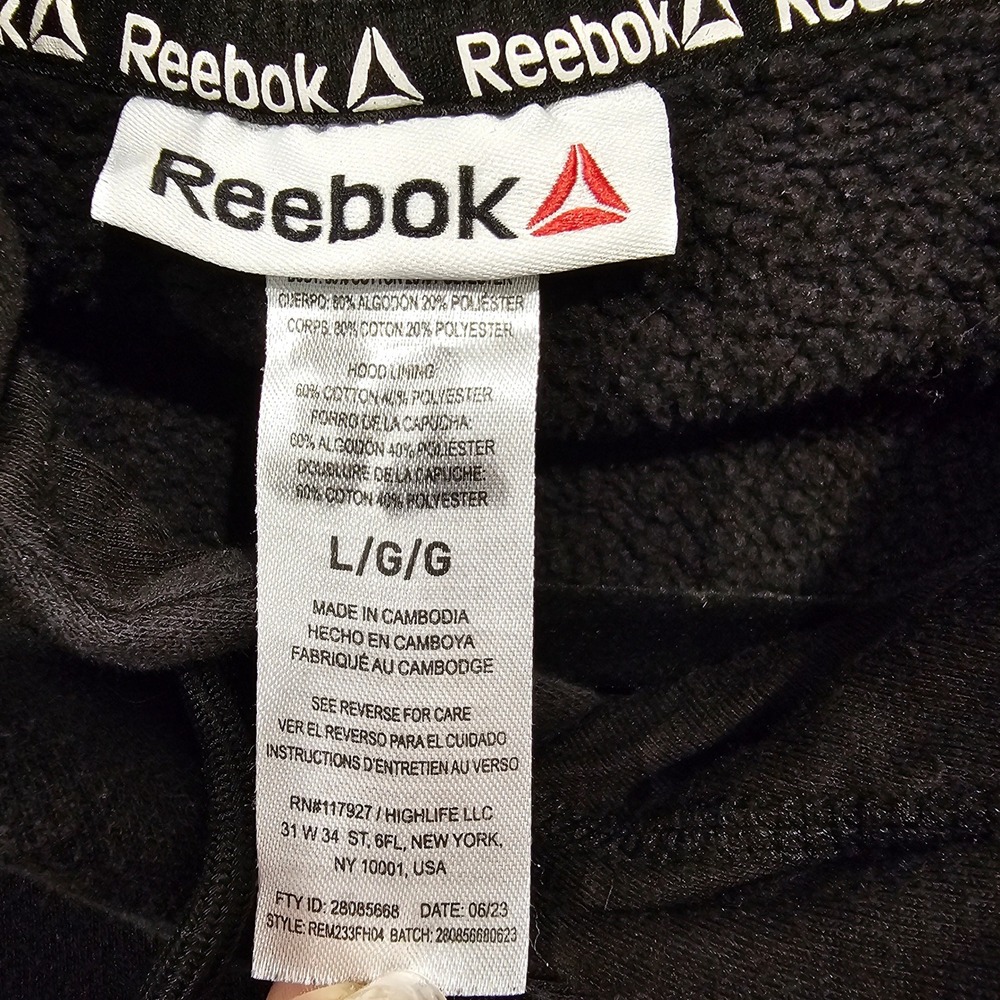 Reebok Mens Classic Logo Hoodie Black Long Sleeve Pullover Athletic Size L - Picture 4 of 6